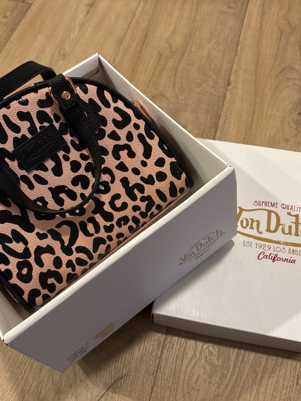 Von Dutch Pink & Black Leopard Dome Satchel - Picture 4 of 5